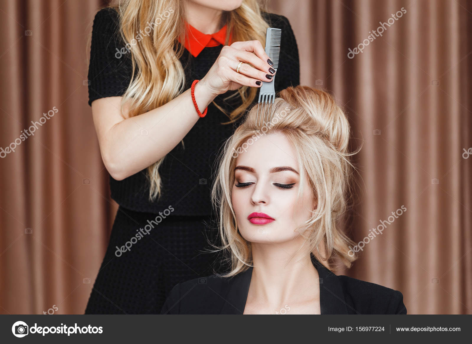 Hairdresser Makes Business Evening Hairstyle Close Up On Sandy