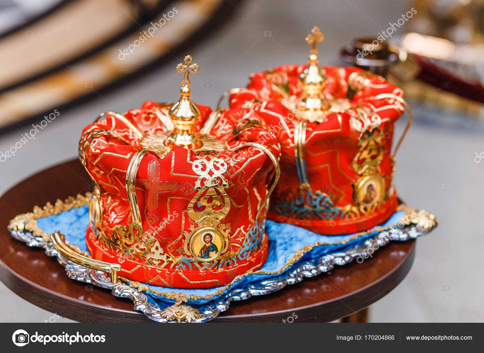 Orthodox crowns in church during wedding ceremony — Stock Photo © frantic00  #170204866, image size:1600x1167