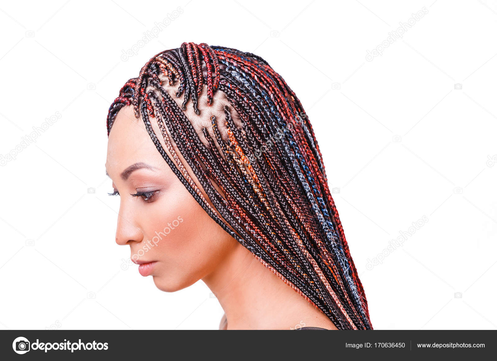 White Girl Braiding Hair Isolated On White Woman With