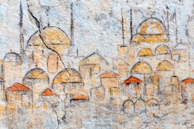 Eylül 2017, Istanbul, Türkiye: Graffiti sanat Sultanahmet Camii ve Ayasofya Sofiya yerler şehrin sokaklarında