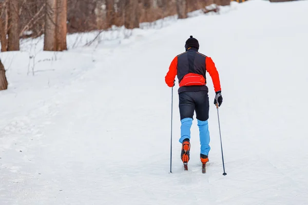 Homem Vestindo Uniforme Esportivo Esqui Cross Country Parque Cidade Conceito — Fotografia de Stock