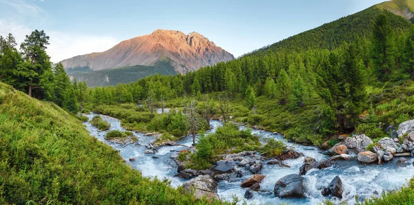 Hermosa vista del río de montaña en verano en las montañas de Altai, Siberia — Foto de Stock