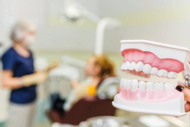 Diş hekimi diş ve çene bir model hastasını stomatology Kliniği için gösterilen
