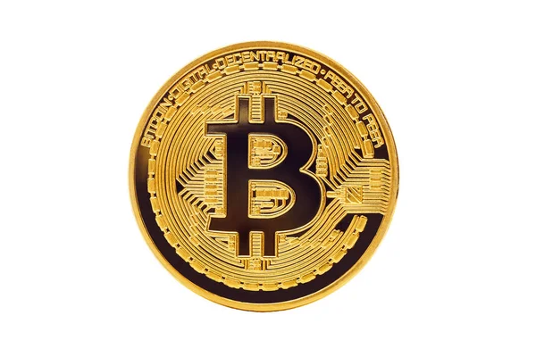 Beyaz arka plan üzerinde dijital iş Döviz Alım ve araştırma kavramı izole altın bir bitcoin btc