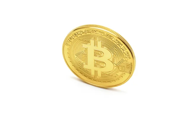 Gyllene en bitcoin btc isolerad på vit bakgrund, begreppet digital business valuta och gruvdrift — Stockfoto