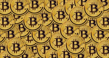 Dijital Kripto para nakit için arka plan olarak birçok altın bitcoin paralar