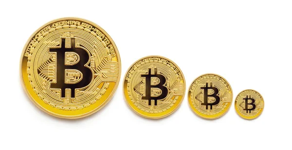 En massa olika mynt av bitcoin visar en tillväxt eller minskning i priser för krypto valuta på världsmarknaden — Stockfoto