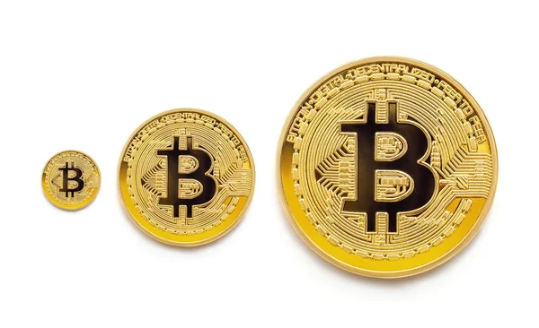 En massa olika mynt av bitcoin visar en tillväxt eller minskning i priser för krypto valuta på världsmarknaden — Stockfoto