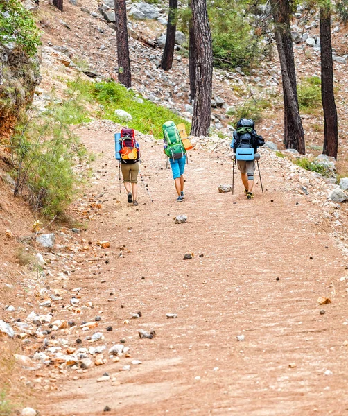 Grupo de amigos en ruta de senderismo, camino lycian viajando en Turquía. Concepto naturaleza y recreación — Foto de Stock