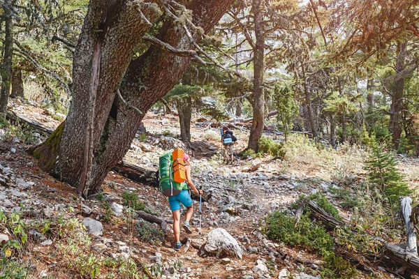 Grupo de amigos en ruta de senderismo, camino lycian viajando en Turquía. Concepto naturaleza y recreación — Foto de Stock