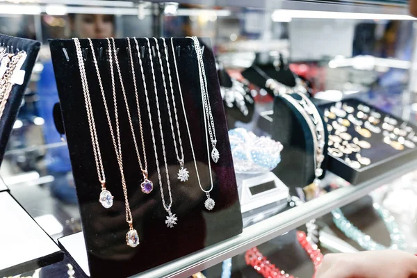 Necklace in jewelry shop window display