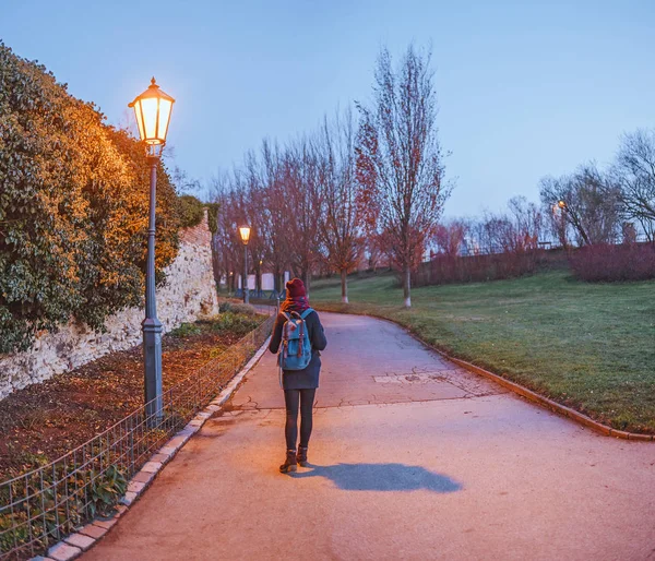 Sám v temné parku koncept, twilight, úzkosti a strachu — Stock fotografie