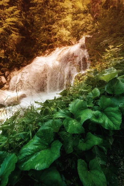 Majestátní vodopád u turistické stezky v bavorských Alpách. Koncept cestovních přírodních destinací — Stock fotografie