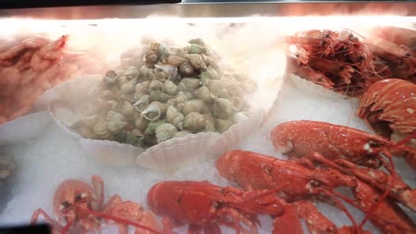 Fresh Seafood Crawfish Lobsters Sale Market Healthy Mediterranean Delicacy Concept — Stock Video