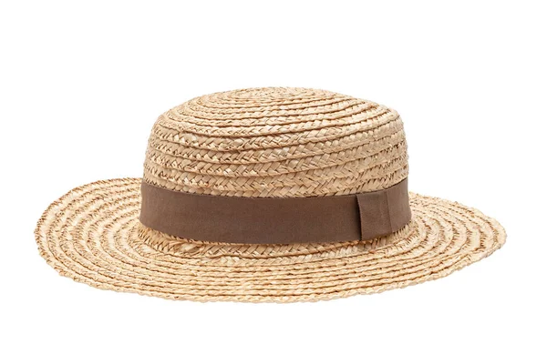 Boater Sombrero Paja Tiro Aislado Estudio Concepto Accesorios Moda Vacaciones — Foto de Stock