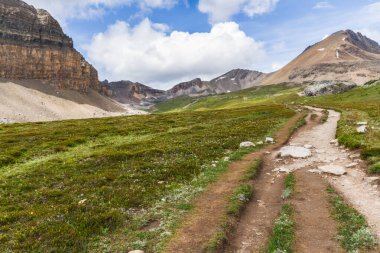 Banff Ulusal Parkı 'ndaki Helen Gölü' nden Kanada 'nın Alberta şehrindeki Rocky Dağları Tepesi manzarası. 