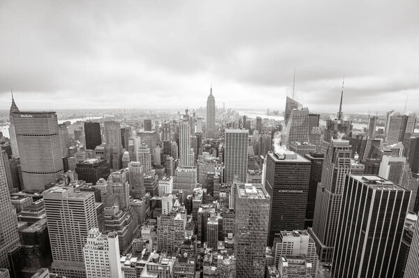 NEW YORK, USA - May 03, 2016: Black and white image of New York Vity skyline. Aerial view over Manhattan with Empire State Building