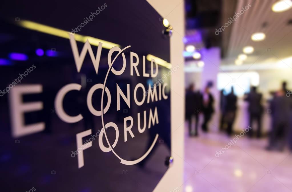 DAVOS, SWITZERLAND - Jan 19, 2017: Emblem of the World Economic Forum in Davos (Switzerland)