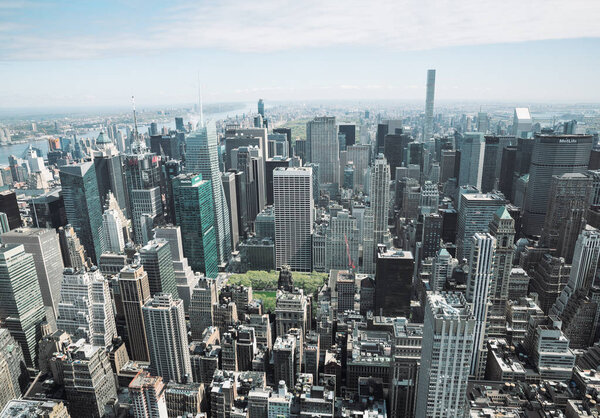 NEW YORK, USA - Apr 30, 2016: New York City Manhattan midtown aerial panorama view with skyscrapers.