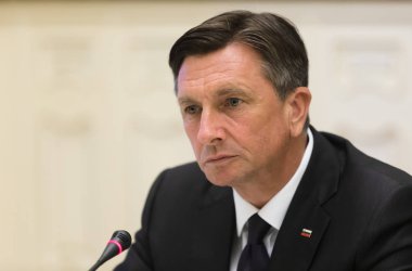 Kiev, Ukrayna - 11 Mayıs 2018: Başkan, Cumhuriyeti, Slovenya Borut Pahor bir toplantı sırasında Kiev Ukrayna Petro Poroshenko Başkan ile