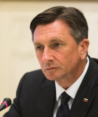Kiev, Ukrayna - 11 Mayıs 2018: Başkan, Cumhuriyeti, Slovenya Borut Pahor bir toplantı sırasında Kiev Ukrayna Petro Poroshenko Başkan ile