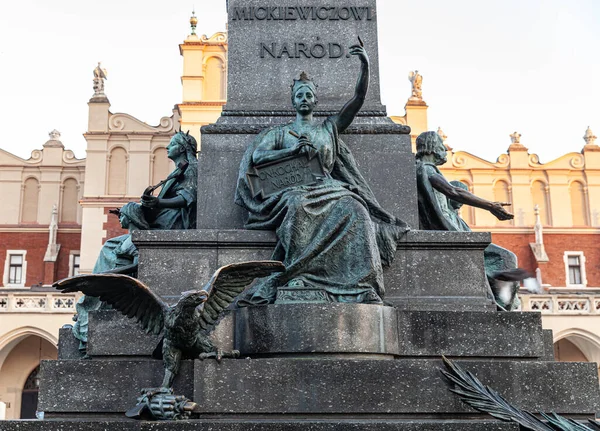 Krakow Poland Jul 2013 Main Market Square Adam Mickiewicz Monument — Stock Photo, Image