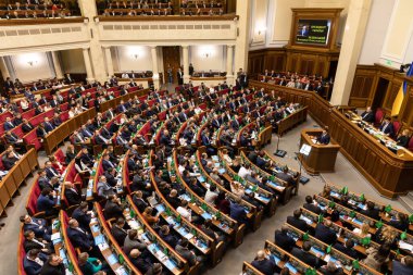Kyiv, Ukrayna - Mar. 04, 2020: Ukraynalı Verkhovna Rada 'nın oturumu sırasında Ukrayna Devlet Başkanı Volodymyr Zelensky