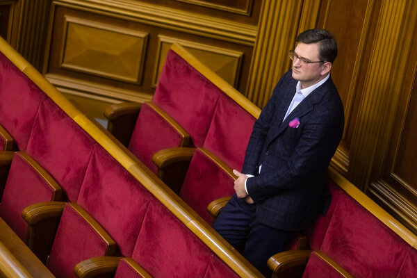 КИЕВ, Украина - Мар. 04, 2020: Министр иностранных дел Украины Дмитрий Кулеба во время сессии Верховной Рады Украины
