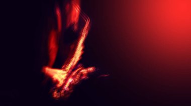 Jazz music concept.  Abstract motion blurred image of saxophone player performing on stage. Sax player going crazy. Image in trendy neon colors. clipart