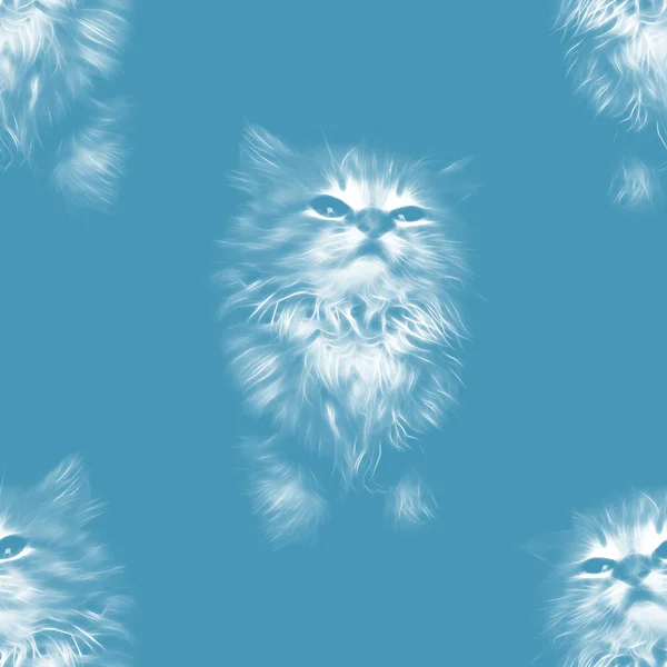 蓝色背景的抽象猫咪 无缝图案 可用作面料 包装材料 — 图库照片