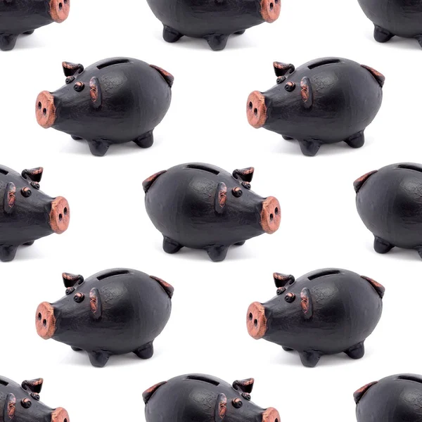 Black Piggy Bank Isolated White Seamless Background Can Used Fabric — Stock Photo, Image