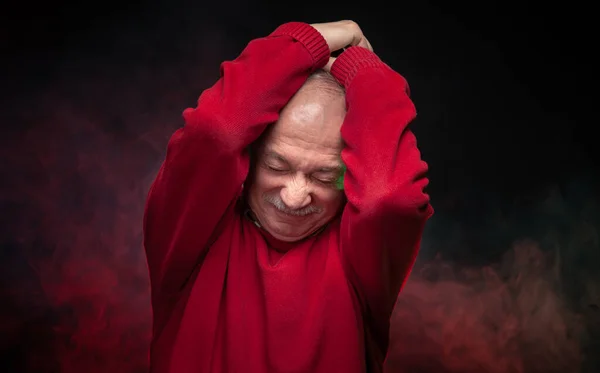 Studio Portrait Elderly Man Red Sweater — Stock Photo, Image