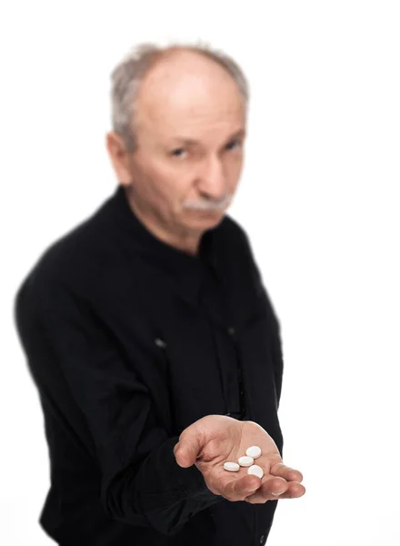 Medizin Und Gesundheitskonzept Älterer Mann Mit Tabletten Der Hand Auf — Stockfoto