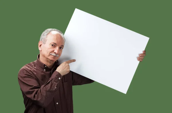 Homme Âgé Tient Tableau Blanc Ancien Tenant Une Toile Vierge — Photo