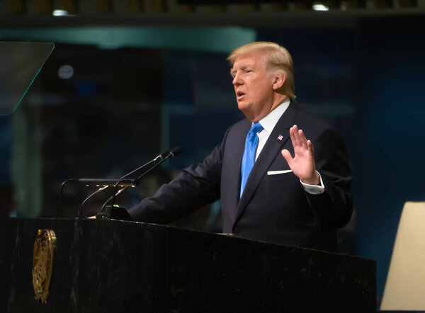 NEW YORK, USA - Sep 19, 2017: President of the United States Donald Trump speaks at the general political discussion during the 72th session of the UN Assembly in New York