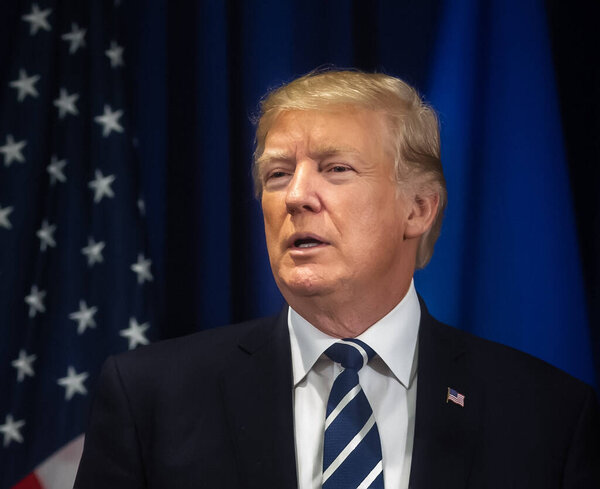 NEW YORK, USA - Sep 21, 2017: President of the United States Donald Trump during a meeting with the president of Ukraine in New York