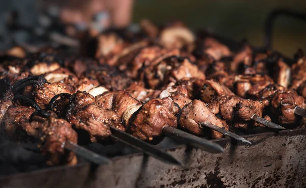 Concept Cuisine Shashlik Gros Plan Sur Grillade Plats Savoureux Sur — Photo