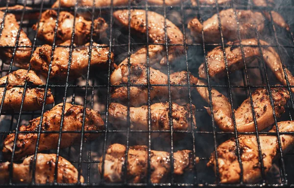 Concept Culinaire Savoureux Ailes Poulet Sur Barbecue — Photo