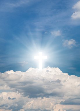 Kutsal Haç 'ın parladığı dini bir geçmiş. Hıristiyan gökyüzünde bulutlu bir haç. İsa Mesih 'in çarmıha gerilmesi. Cennet ve Cehennem