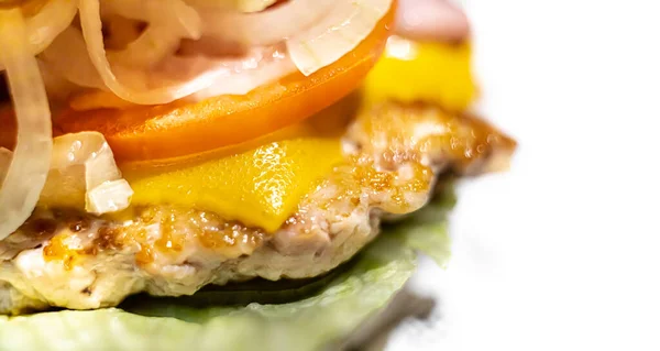 Tasty Burger Close Close Hamburger White Background Selective Focus Image — Stock Photo, Image