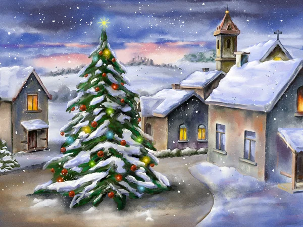 Árbol de Navidad en un paisaje nevado. — Stockfoto
