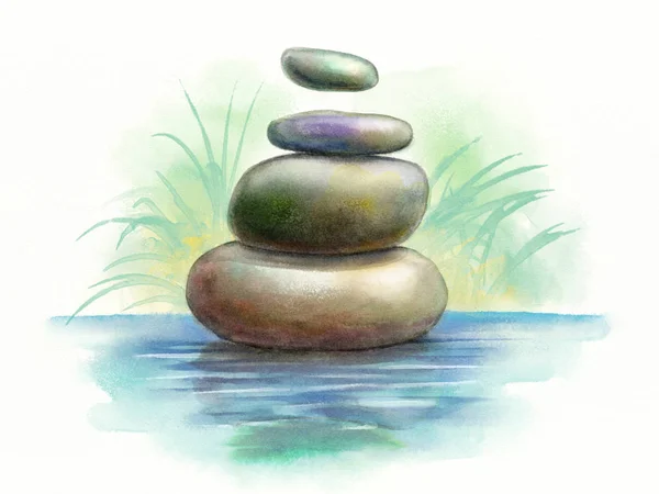 Плавучие медитационные камни — стоковое фото