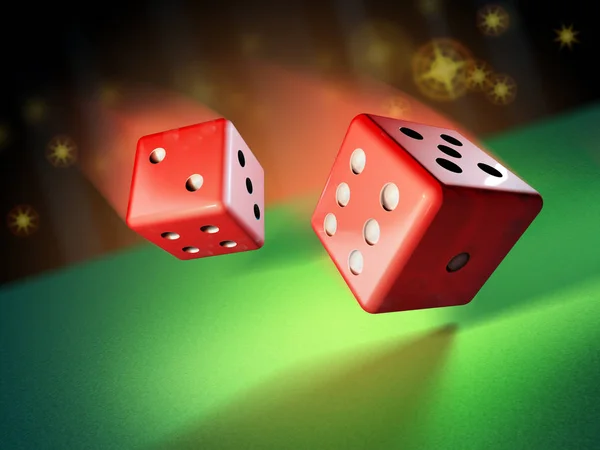 Two dices rolling on a green surface — Stock Photo, Image