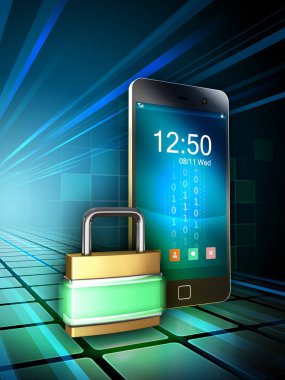 Parlayan bir asma kilit tarafından korunan Smartphone