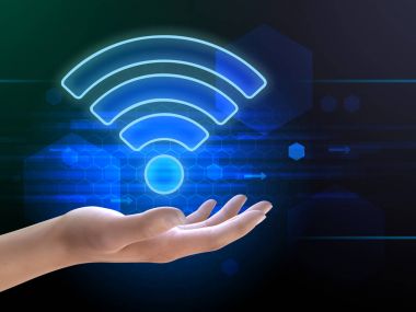 Açık bir el üzerinde WiFi sembolü