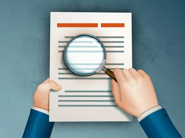 Agreement document under a magnifying lens — Stock Photo, Image