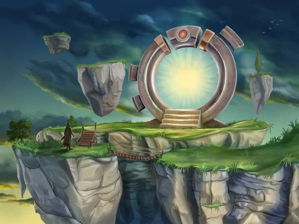 Magic portal in a surreal landscape