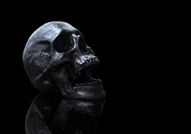 siyah arka plan 3d illüstrasyon izole siyah kafatası çığlık