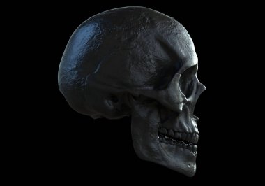 Siyah arka plan 3d illüstrasyon izole siyah kafatası