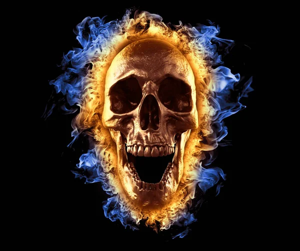 Kafatası Izole Ateş Duvar Kağıdı Render Resimde Yakılan — Stok fotoğraf